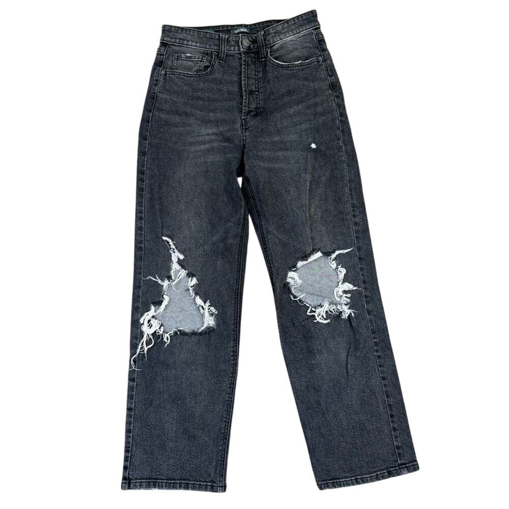 Wild Fable Highest Rise Straight Black Jeans Ripped Knee Button Fly Women's 2